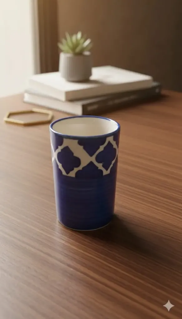 MOROCCAN PATTERN BLUE & WHITE CERAMIC GLASS