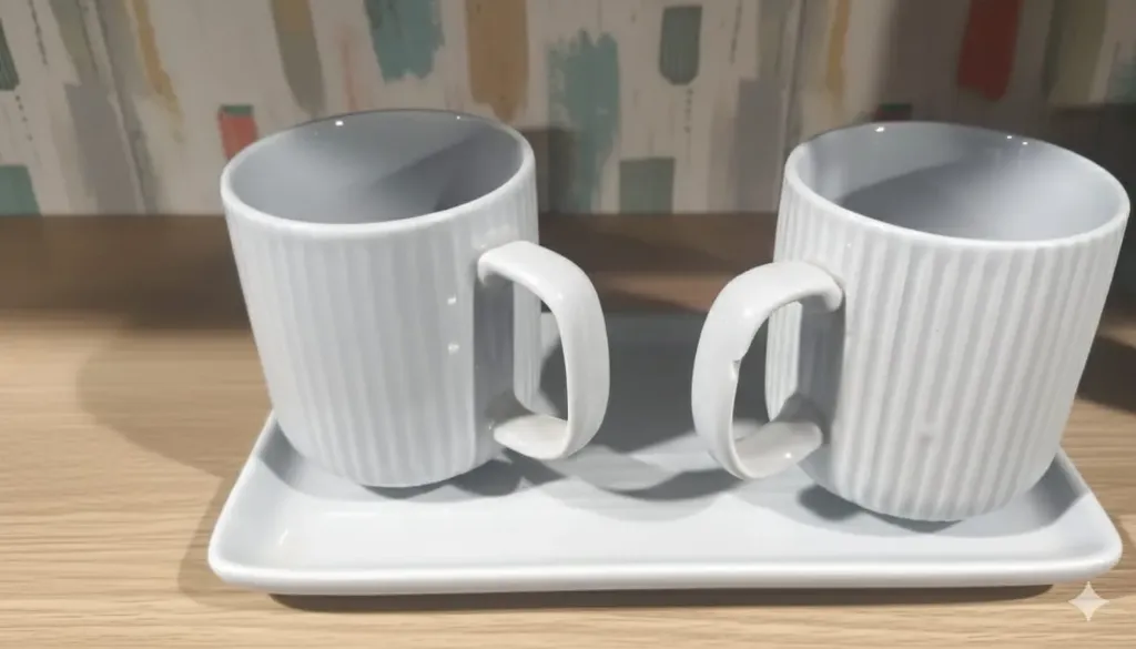 Ribbed Ceramic Coffee Mug With Rectangular Tray