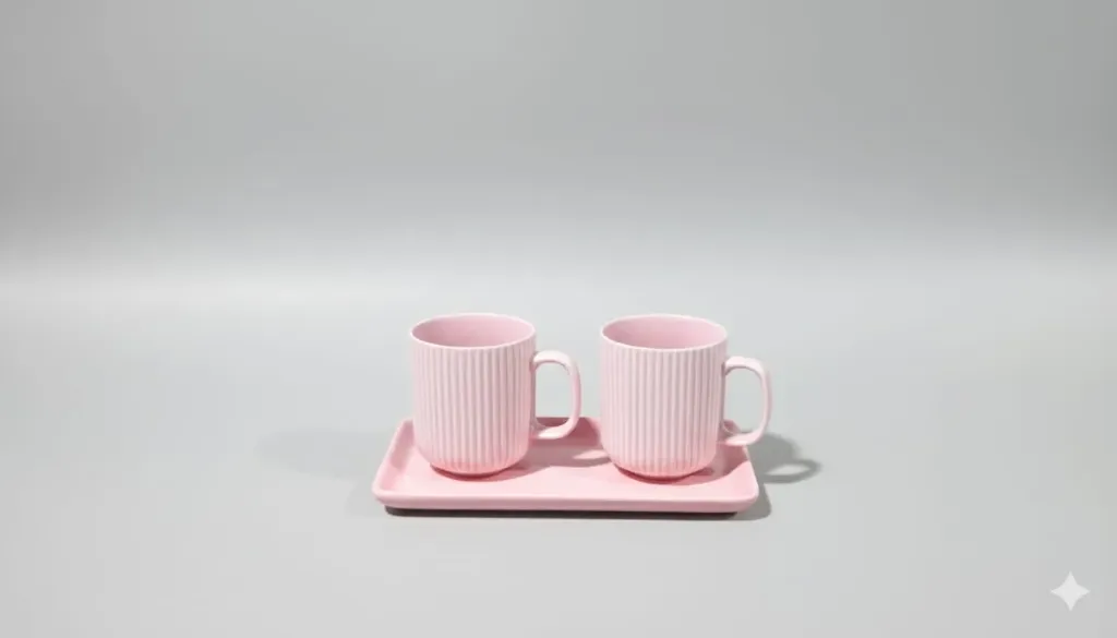 Ceramic Ribbed  Coffee Mugs With reactangular Tray